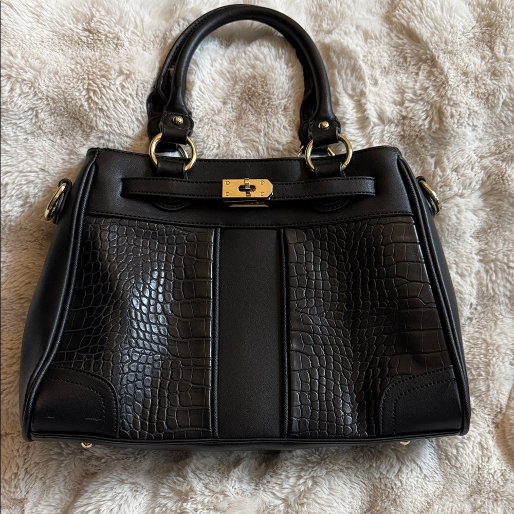 Jose Hess Elegant Black Crocodile Pattern Handbag